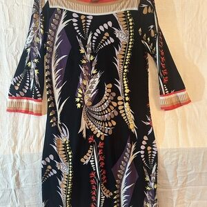 Ali Ro Black Midi Dress with Multicolor Botanical Print